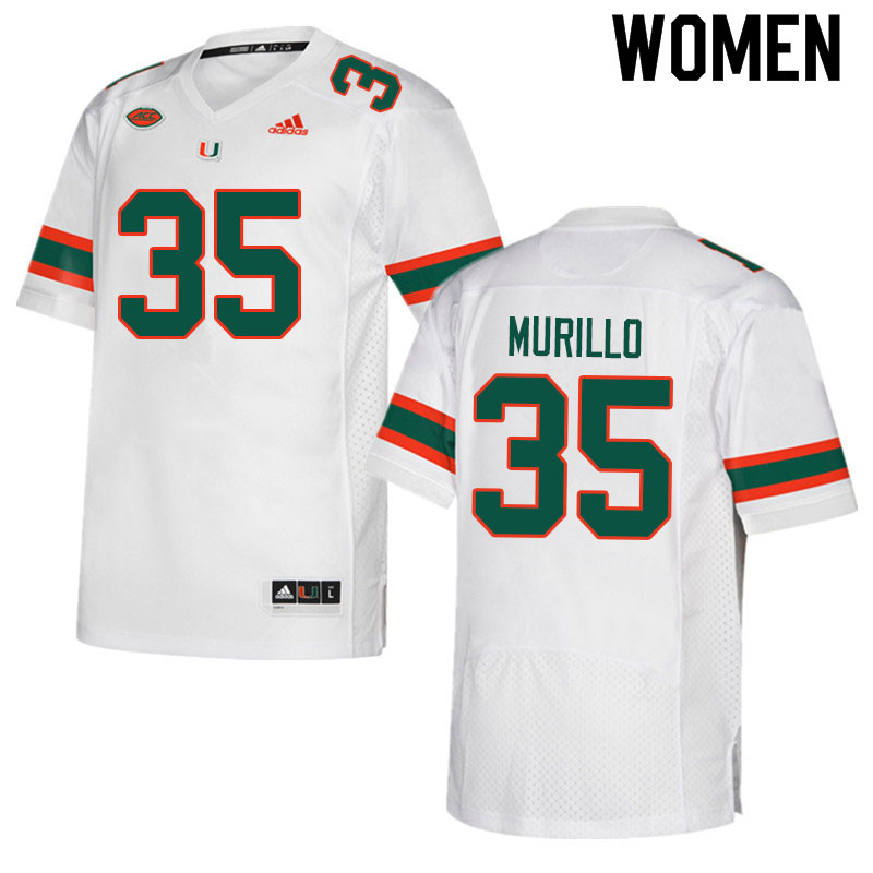 Women #35 Josh Murillo Miami Hurricanes College Football Jerseys Sale-White - Click Image to Close